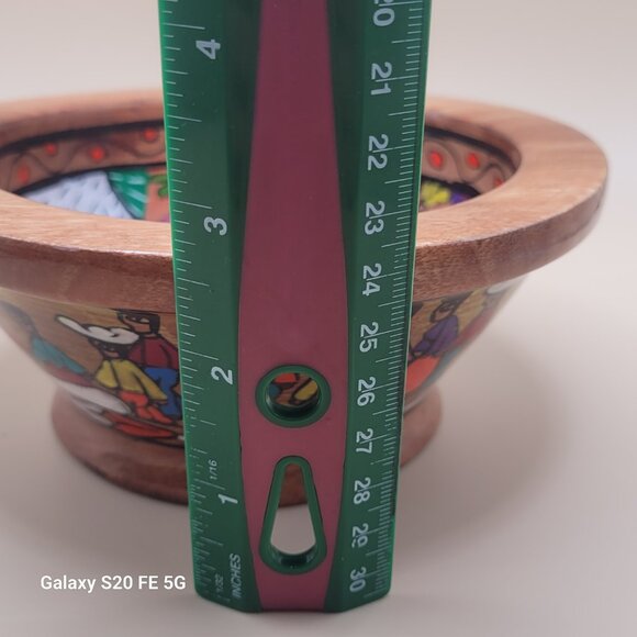 Beautiful Vibrantly Painted Mexican Wooden Decorative Bowl Wedding - Picture 10 of 16